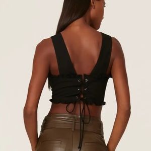 MARISSA WEBB Black Crepe V-neck Cropped Top